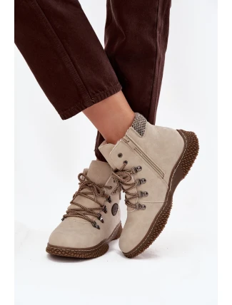 Ocieplane Botki Trapery Damskie Jasnobeżowe Zenaya