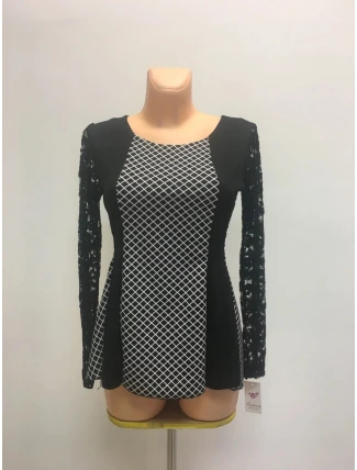 Dámsky top - tričko s kvetinovými rukávmi dlhý rukáv čiernobiele - Čierno-biela / UNI - OEM Dámsky top - tričko s kvetinovými rukávmi dlhý rukáv čiernobiele - Čierno-biela / UNI - OEM