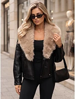 Dámska zimná kožená bunda s kožušinou, čierna, FashionStreet TY6029 Dámska zimná kožená bunda s kožušinou, čierna, FashionStreet TY6029