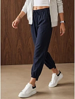 Dámske joggerové nohavice s gumou v páse, tmavomodré, FashionStreet UY3166 Dámske joggerové nohavice s gumou v páse, tmavomodré, FashionStreet UY3166
