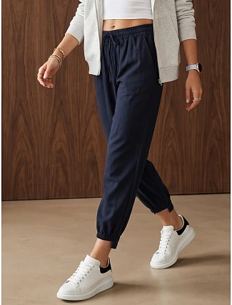 Dámske joggerové nohavice s gumou v páse, tmavomodré, FashionStreet UY3166 Dámske joggerové nohavice s gumou v páse, tmavomodré, FashionStreet UY3166