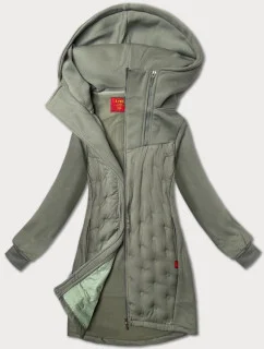 Šedo-zelená dlhá dámska mikina so stojačikom a kapucňou LHD (AMG-178)