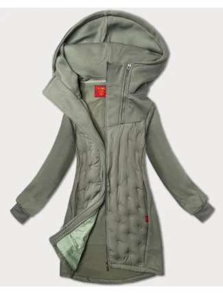 Šedo-zelená dlhá dámska mikina so stojačikom a kapucňou LHD (AMG-178) Šedo-zelená dlhá dámska mikina so stojačikom a kapucňou LHD (AMG-178)