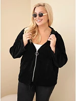 Dámska mikina Plus Size z manšestru s kapucňou a zipsom, oversize, čierna Dámska mikina Plus Size z manšestru s kapucňou a zipsom, oversize, čierna