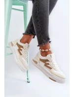 Sneakersy Damskie Na Platformie Z Eko Skóry Beżowe Lynnette
