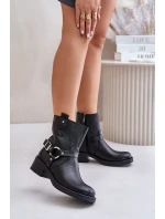 Zazoo 60480 Skórzane Botki Na Niskim Obcasie Ocieplane Czarne