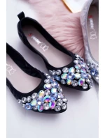 Skórzane Baleriny z Kamieniami Czarne Crystal