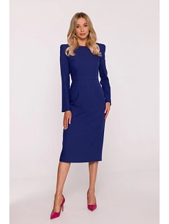 Dámske ceruzkové šaty s ozdobnými ramenami S412 modré - Stylove
