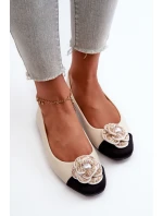 Baleriny Damskie Eko Skórzane Z Ozdobnym Detalem Beżowe Divinella