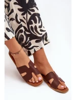 Klapki Damskie Płaskie Z Wycięciami Ciemnobrązowe Salyra