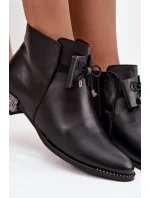 Botki Damskie Z Naturalnej Skóry Na Niskim Obcasie Zazoo 1396 Czarne