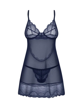 Dámska zvodná košieľka Nightly Blue Chemise tmavomodrá - Obsessive