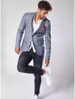 Pánska tmavomodrá kockovaná bunda FashionStreet MX0566