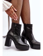 Botki Damskie Skórzane Na Słupku I Platformiei Laura Messi 2690 Czarne