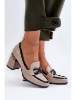 Półbuty Damskie Na Słupku Lakierowane Beżowe D&A MR38-973