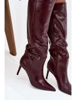 Dámské kozačky na jehlovém podpatku s páskem bordó Lisanne