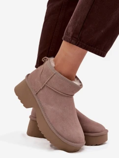 Dámske snehové topánky Milora z prírodného semišu s kožušinou - khaki