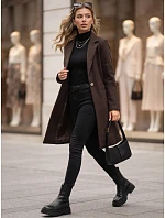 Dámsky klasický jednořadový kabát, hnedý, FashionStreet NY0795 Dámsky klasický jednořadový kabát, hnedý, FashionStreet NY0795