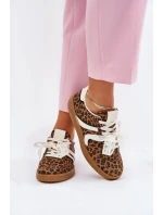 Niskie Sneakersy Damskie Z Koronką Panterka Brązowe Zielle