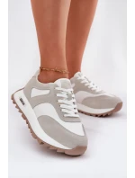 Zamszowe Sneakersy Na Platformie Damskie Big Star RR274896 HI-POLY SYSTEM Biało-Szare
