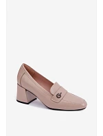 Kožené dámské polobotky na podpatku Vinceza 18119 Béžové