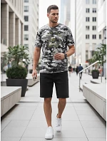 Pánske tričko s potlačou v kamuflážovom vzore, sivé, FashionStreet NX2002R Pánske tričko s potlačou v kamuflážovom vzore, sivé, FashionStreet NX2002R