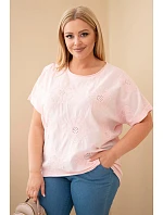 Dámske Plus veľkosť bavlnená blúzka s vyšívanými kvetmi Candy Pink Dámske Plus veľkosť bavlnená blúzka s vyšívanými kvetmi Candy Pink