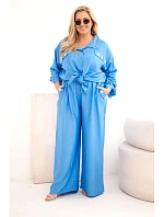 Dámska súprava nadmernej veľkosti s košeľou a širokými nohavicami Denim