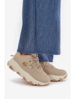 Ocieplane Buty Sportowe Damskie Sznurowane Na Platformie Beżowe Bialoa