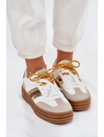Sneakersy Damskie Na Platformie Z Podwójnym Sznurowaniem Panterka Białe Niteria