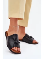 Klapki Damskie Na Płaskim Obcasie Z Ozdobnym Wiązaniem Czarne Norela