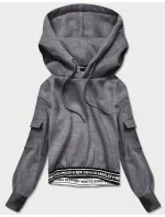 Krátka šedá dámska tepláková mikina so sťahovacími lemami (26030)