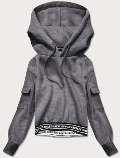Krátka šedá dámska tepláková mikina so sťahovacími lemami (26030)