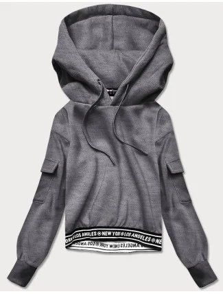 Krátka šedá dámska tepláková mikina so sťahovacími lemami (26030)