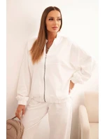 Dámsky bavlnený komplet so širokými nohavicami a mikinou na zips ecru