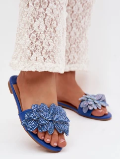 Dámské ploché modré pantofle s ozdobou Grelora