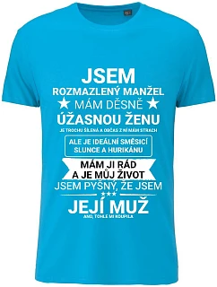 Pánske bavlnené tričko s potlačou - I AM A CUTE MAN - tyrkysové
