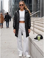 Dlhá dámska prešívaná bunda s kapucňou, čierna, FashionStreet TY5809 Dlhá dámska prešívaná bunda s kapucňou, čierna, FashionStreet TY5809