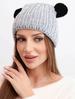 Dámska zimná vlnená čiapka s bambulou K433 svetlo sivá