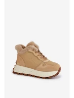 Skórzane Sneakersy Trapery Damskie Z Futerkiem Na Platformie Big Star OO274A330 Beżowe