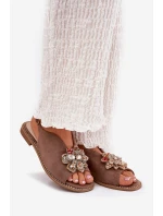 Sandały Damskie Na Płaskim Obcasie Z Ozdobą S.Barski KV27-001 Ciemnobeżowe