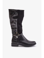 Ploché zateplené topánky s ozdobnou prackou Black Leatharia Ploché zateplené topánky s ozdobnou prackou Black Leatharia