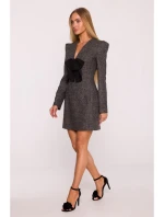 M869 Tvídové šaty s výstrihom do V - čierne