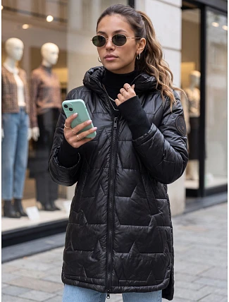 Dámska prešívaná prechodná bunda s kapucňou, čierna, FashionStreet TY5787 Dámska prešívaná prechodná bunda s kapucňou, čierna, FashionStreet TY5787