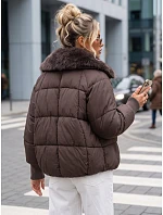 Dámska zimná prešívaná bunda s kožušinou, hnedá, FashionStreet TY5819 Dámska zimná prešívaná bunda s kožušinou, hnedá, FashionStreet TY5819