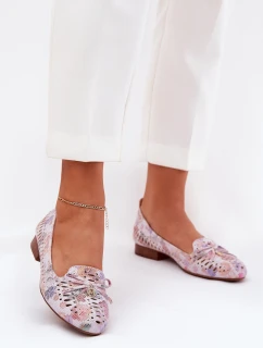 Ażurowe Baleriny Z Kokardką W Kwiaty Eko Zamszowe Multikolor Amepitrea