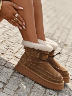 Zamszowe Śniegowce Damskie Z Ozdobnymi Przeszyciami  Big Star SS274373 Camel