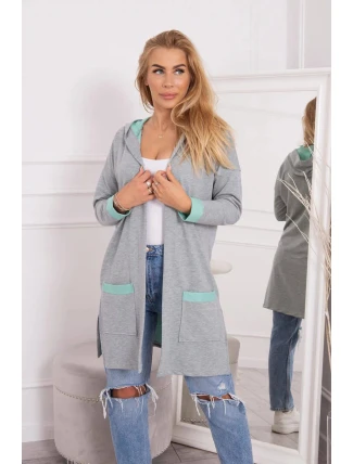 Dvojfarebná pláštenka s kapucňou 21679 mätová+šedá - Kesi