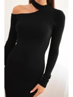 Dámske pletené šaty s dlhými rukávmi a asymetrickým výstrihom ZS3039 34956 black - Kesi