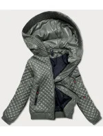 Krátka prešívaná bunda v khaki farbe so sťahovacími lemami (7261)